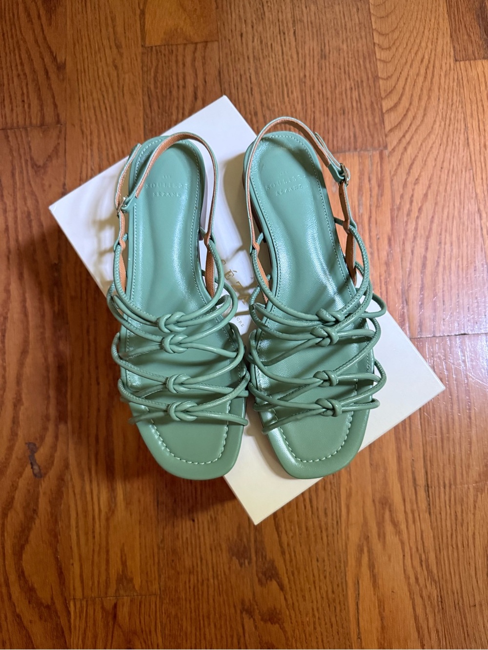 Sézane Sage Green Knotted Strappy Slingback Sandals